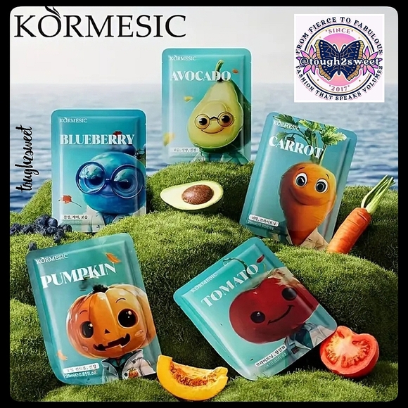 🆕️2 SETS FRUIT & VEGGIE SHEET MASKS~TOMATO PUMPKIN  AVOCADO CARROT & BLUEBERRY - Picture 1 of 17